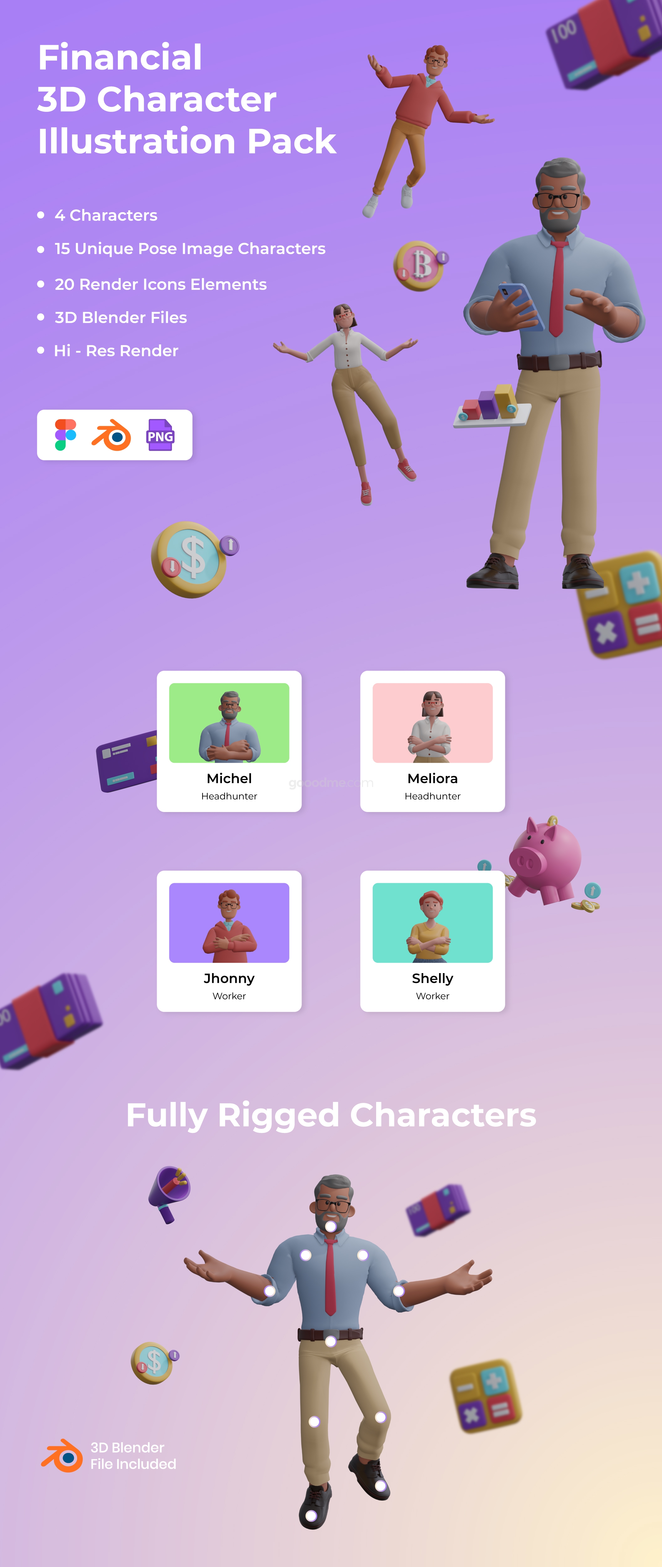 金融 3D 人物插图图标素材Financial 3D Character Illustration Pack