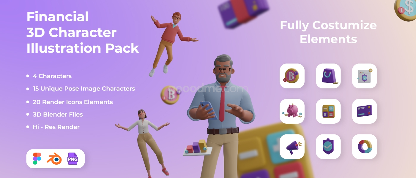 金融 3D 人物插图图标素材Financial 3D Character Illustration Pack