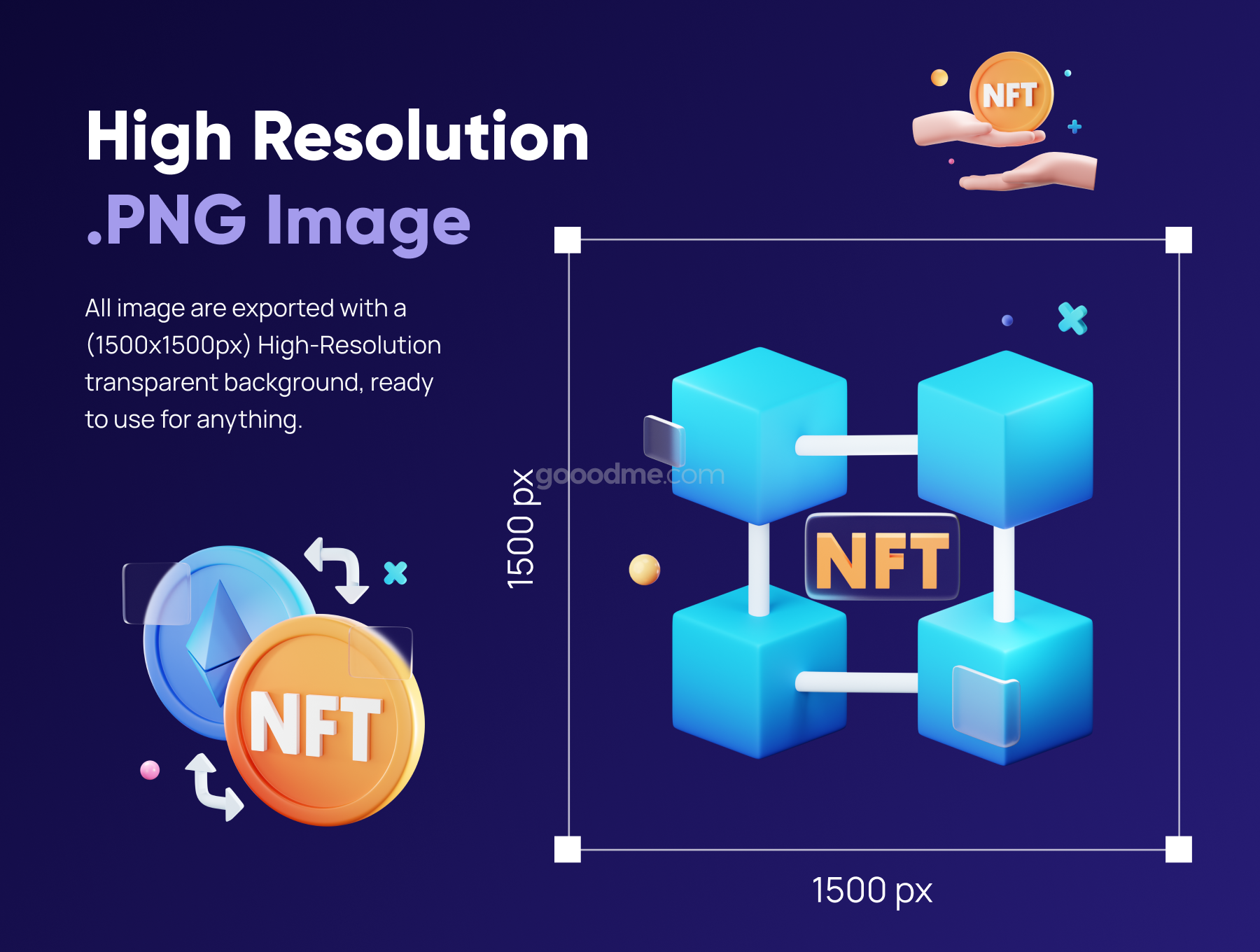 NFT 行业的现代创意 3D 图标集Enefty – NFT 3D Icon Set