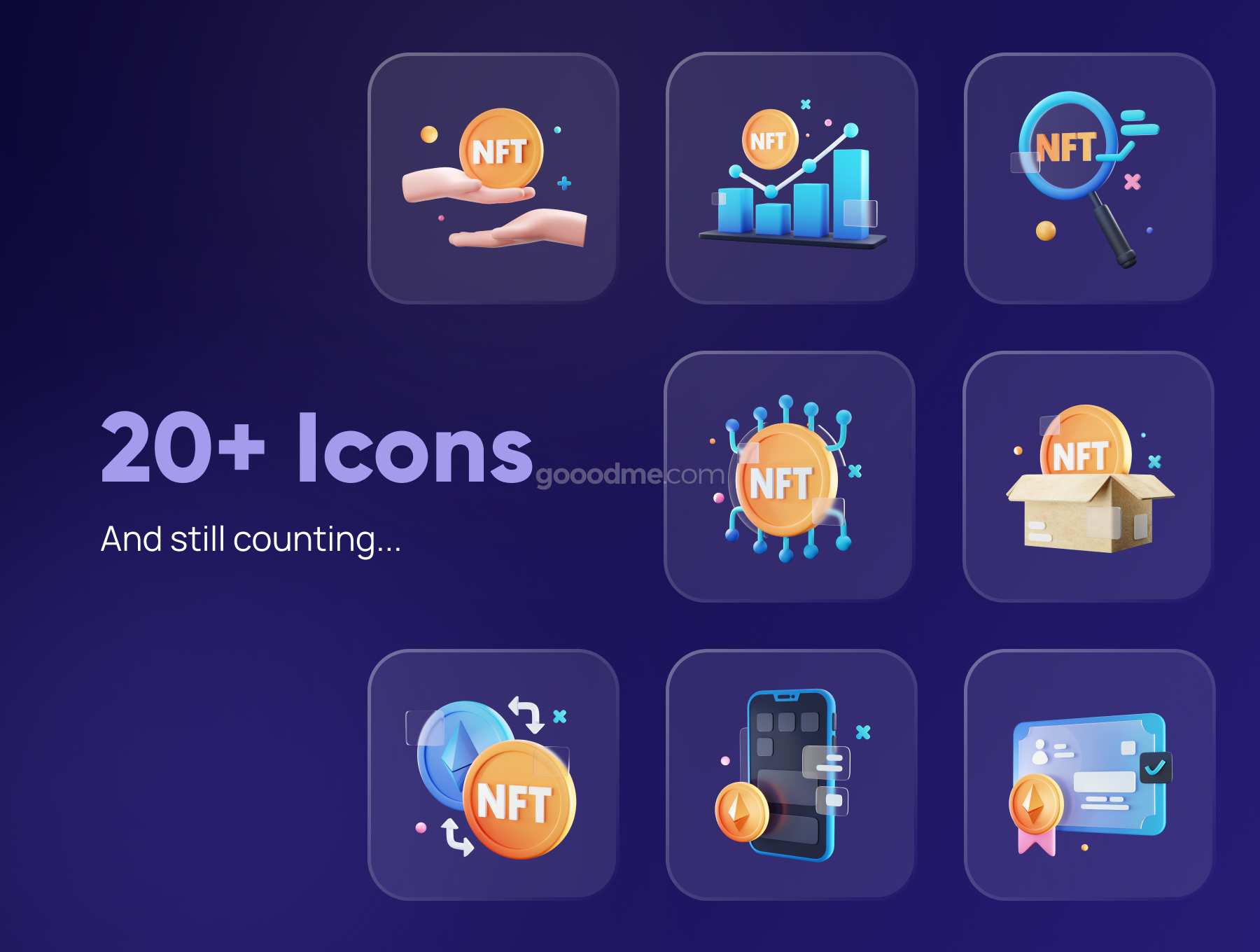 NFT 行业的现代创意 3D 图标集Enefty – NFT 3D Icon Set