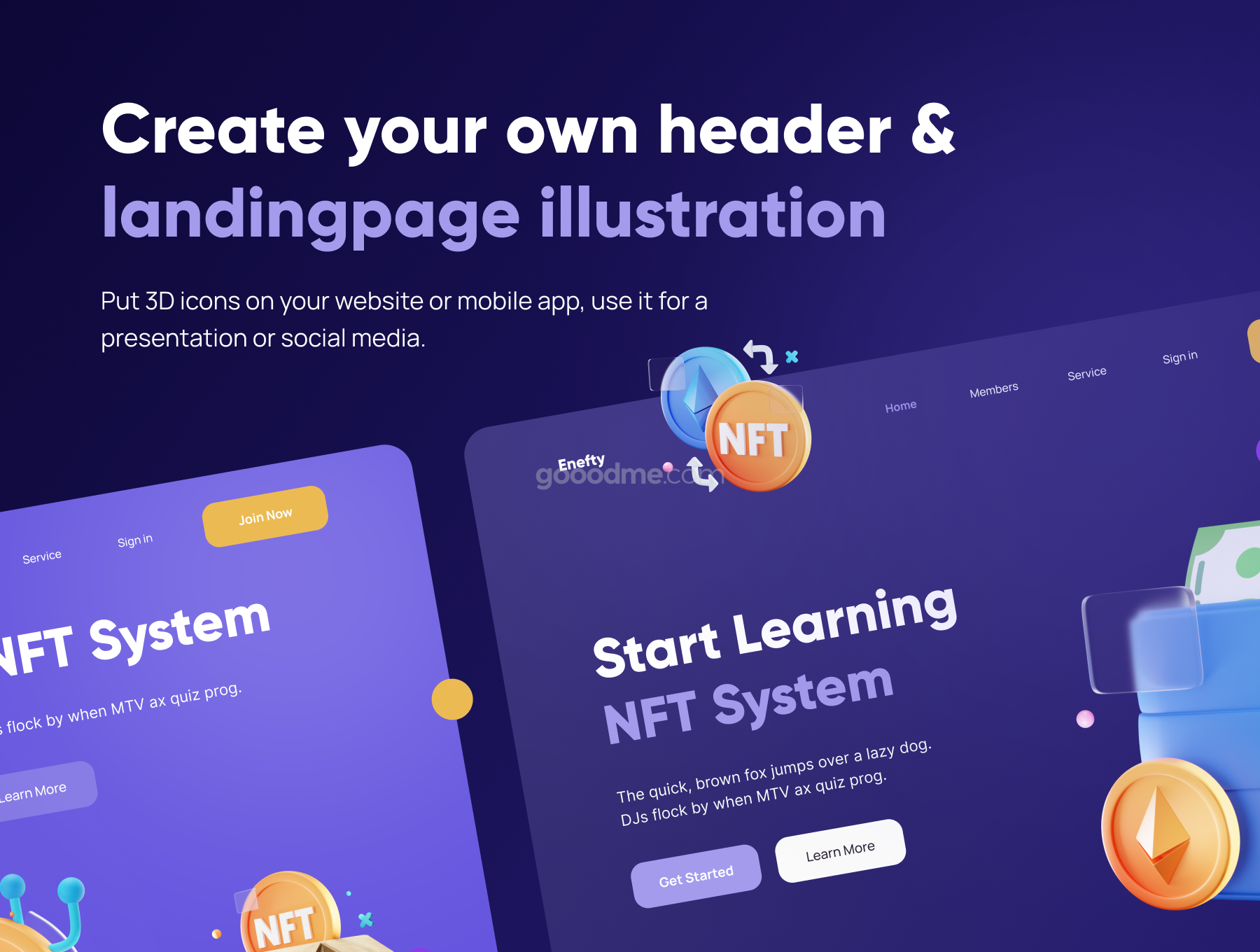 NFT 行业的现代创意 3D 图标集Enefty – NFT 3D Icon Set