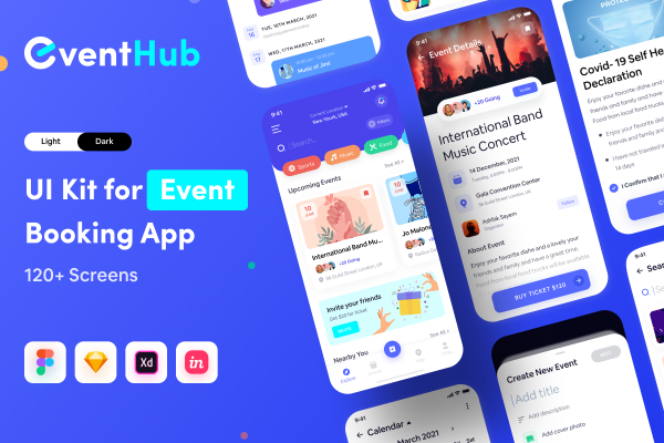 活动预订和管理App应用程序 UI 设计模板套件EventHub UI kit