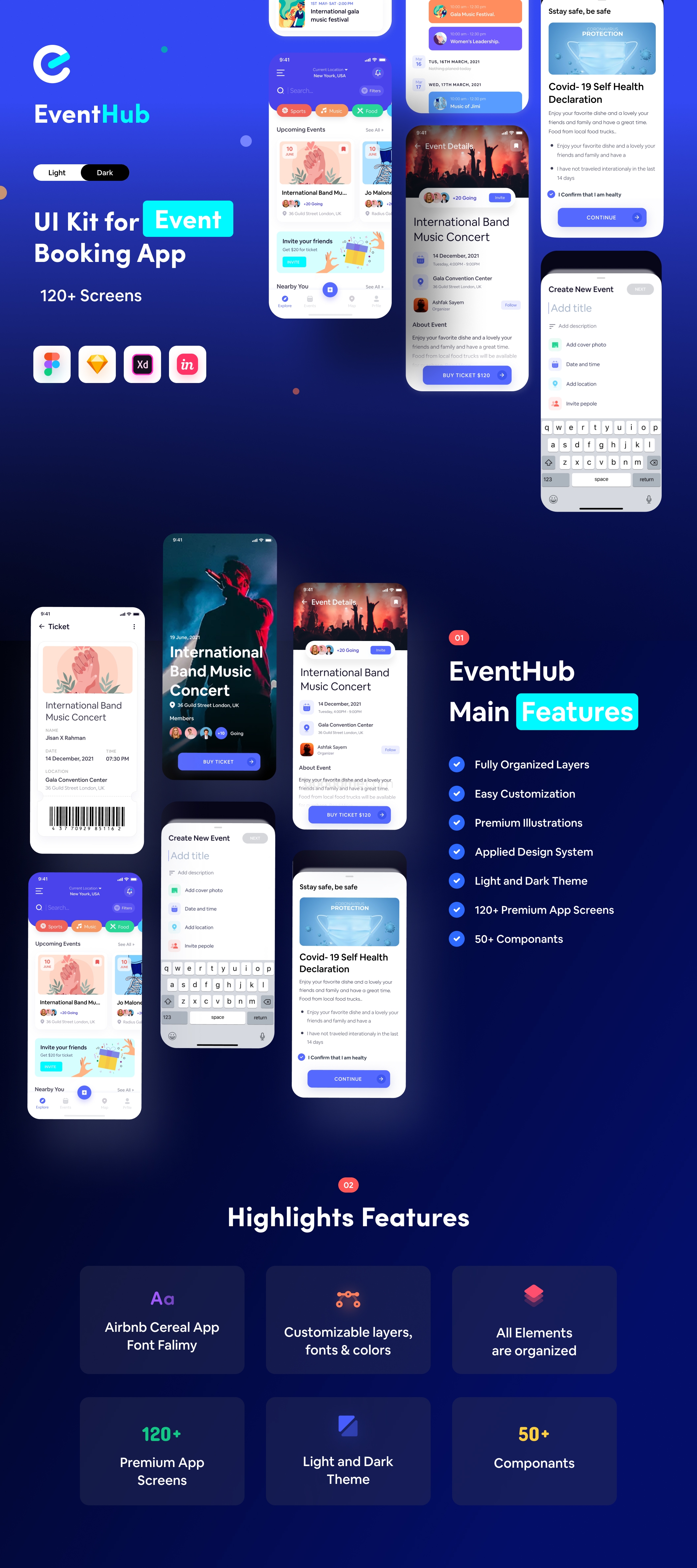 活动预订和管理App应用程序 UI 设计模板套件EventHub UI kit