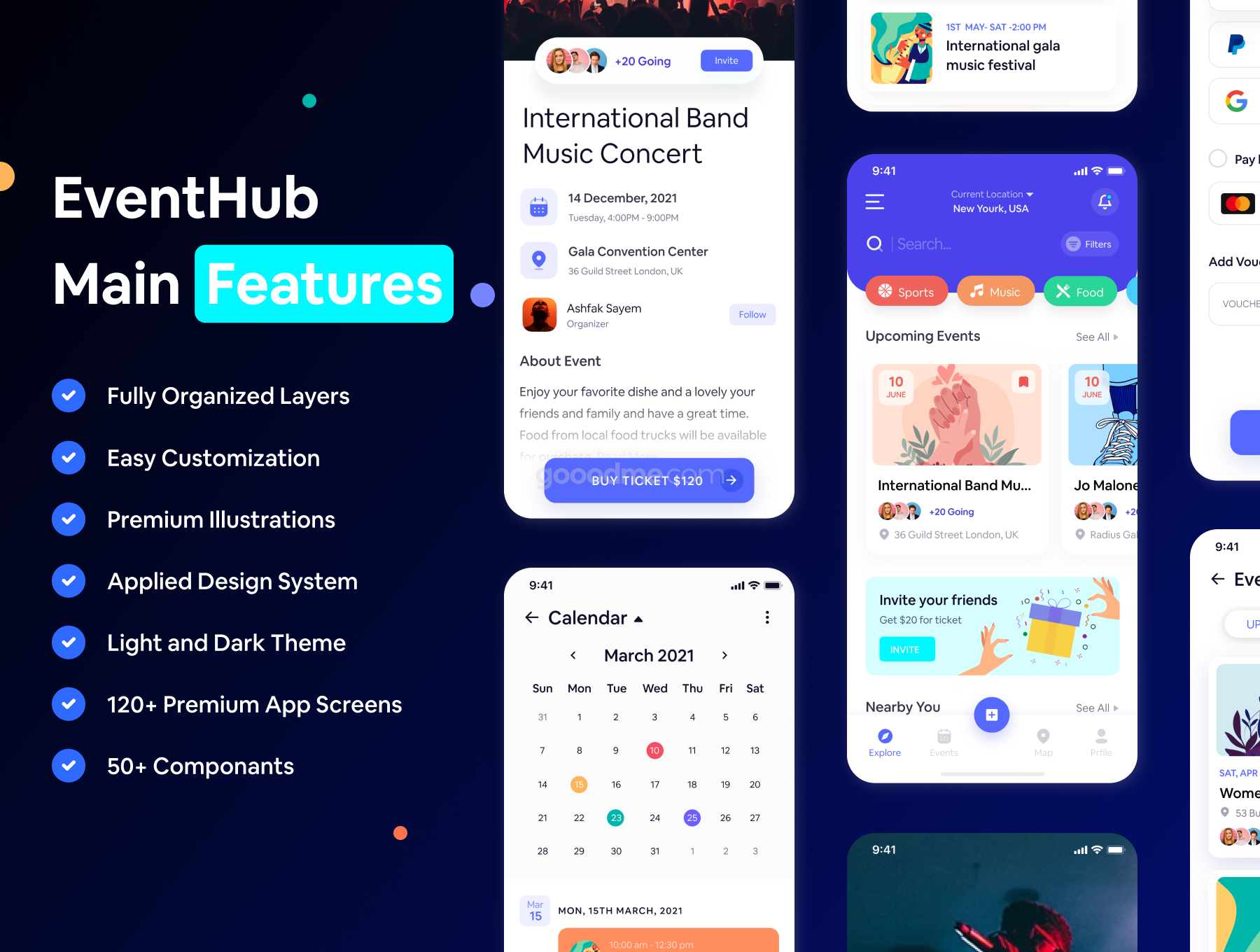 活动预订和管理App应用程序 UI 设计模板套件EventHub UI kit