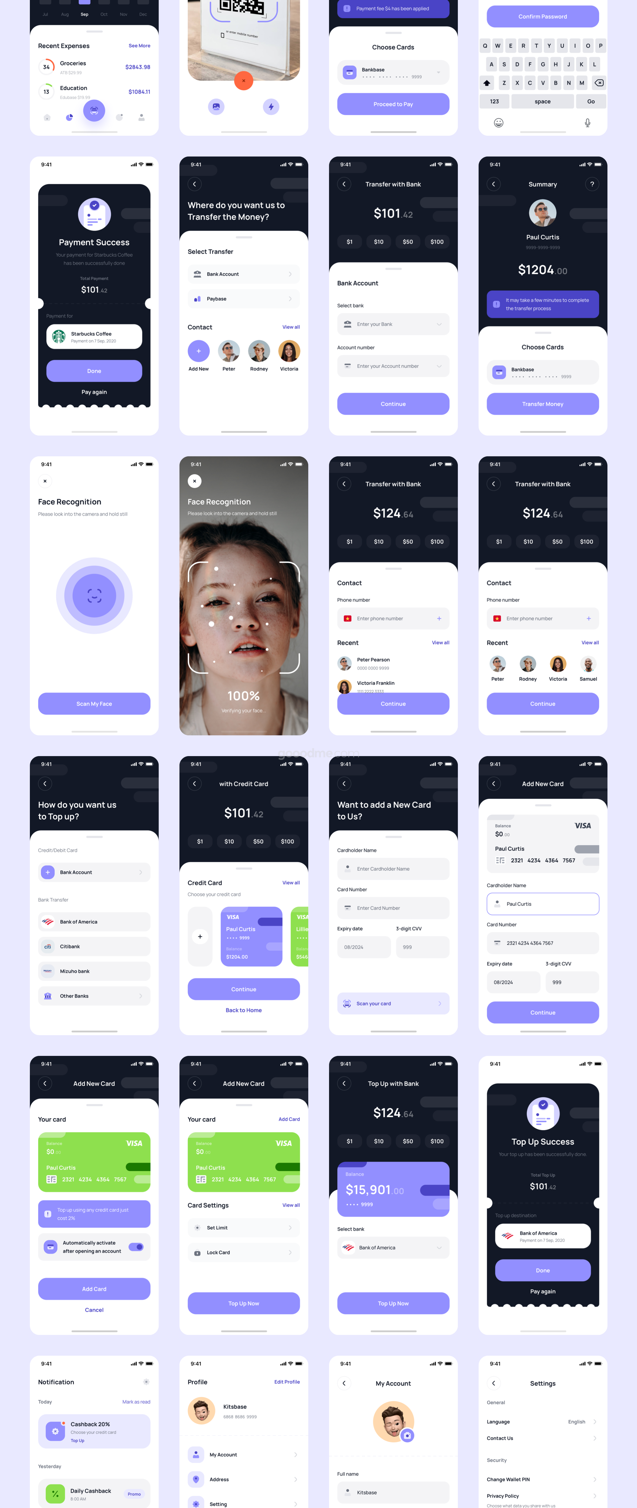 完美的金融 UI 套件财务行业APP界面设计UI模板Paybase – Finance App UI Kits