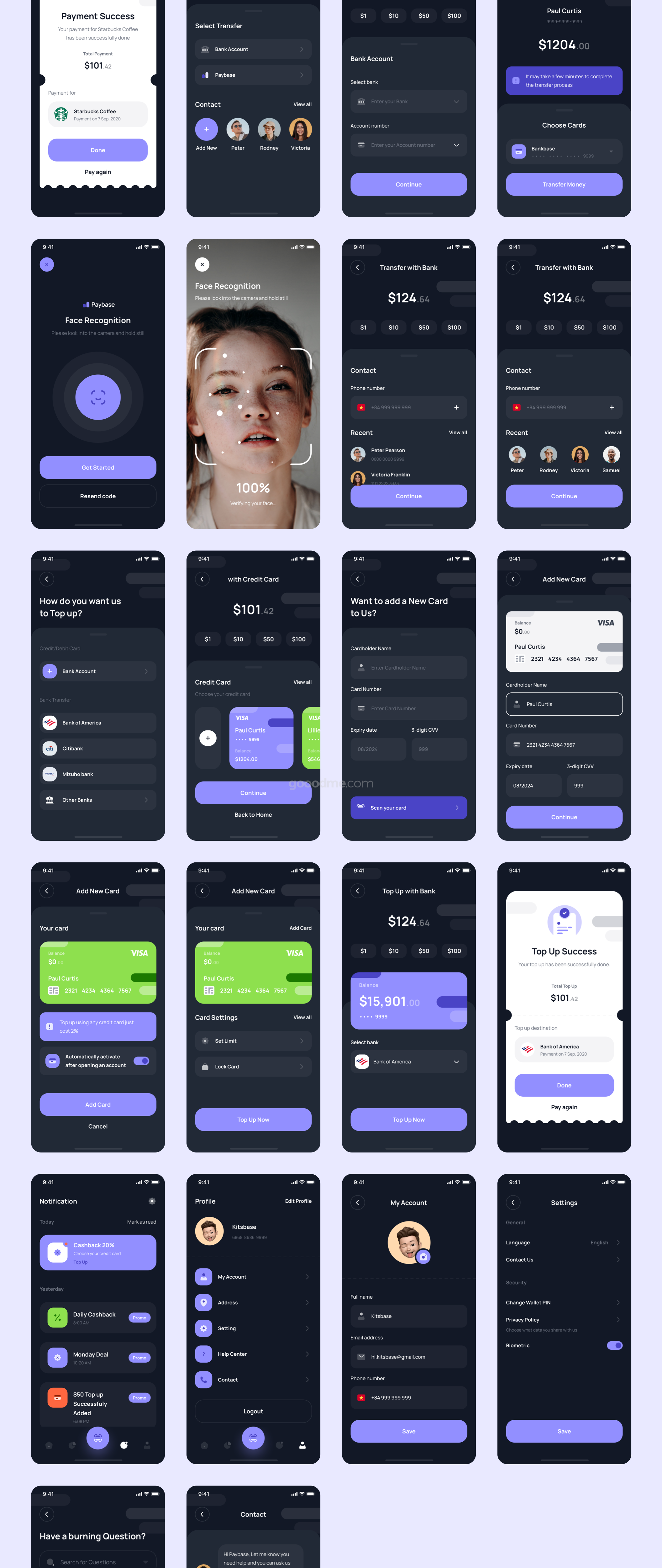 完美的金融 UI 套件财务行业APP界面设计UI模板Paybase – Finance App UI Kits