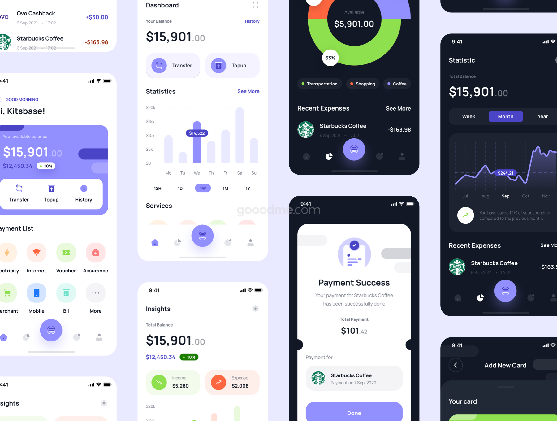 完美的金融 UI 套件财务行业APP界面设计UI模板Paybase – Finance App UI Kits