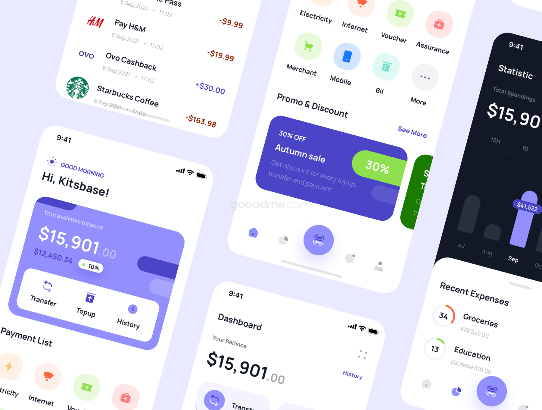 完美的金融 UI 套件财务行业APP界面设计UI模板Paybase – Finance App UI Kits