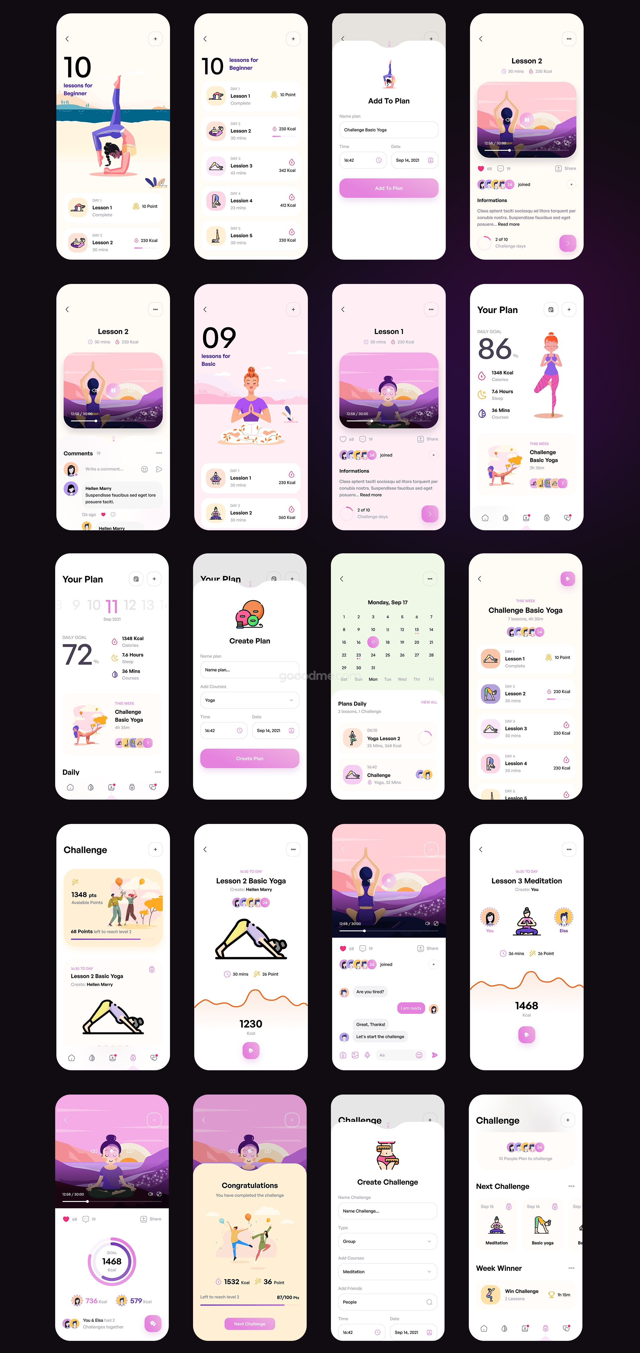 瑜伽和冥想在线应用 UI 设计模板套件Maga – Yoga & Meditation UI Kit