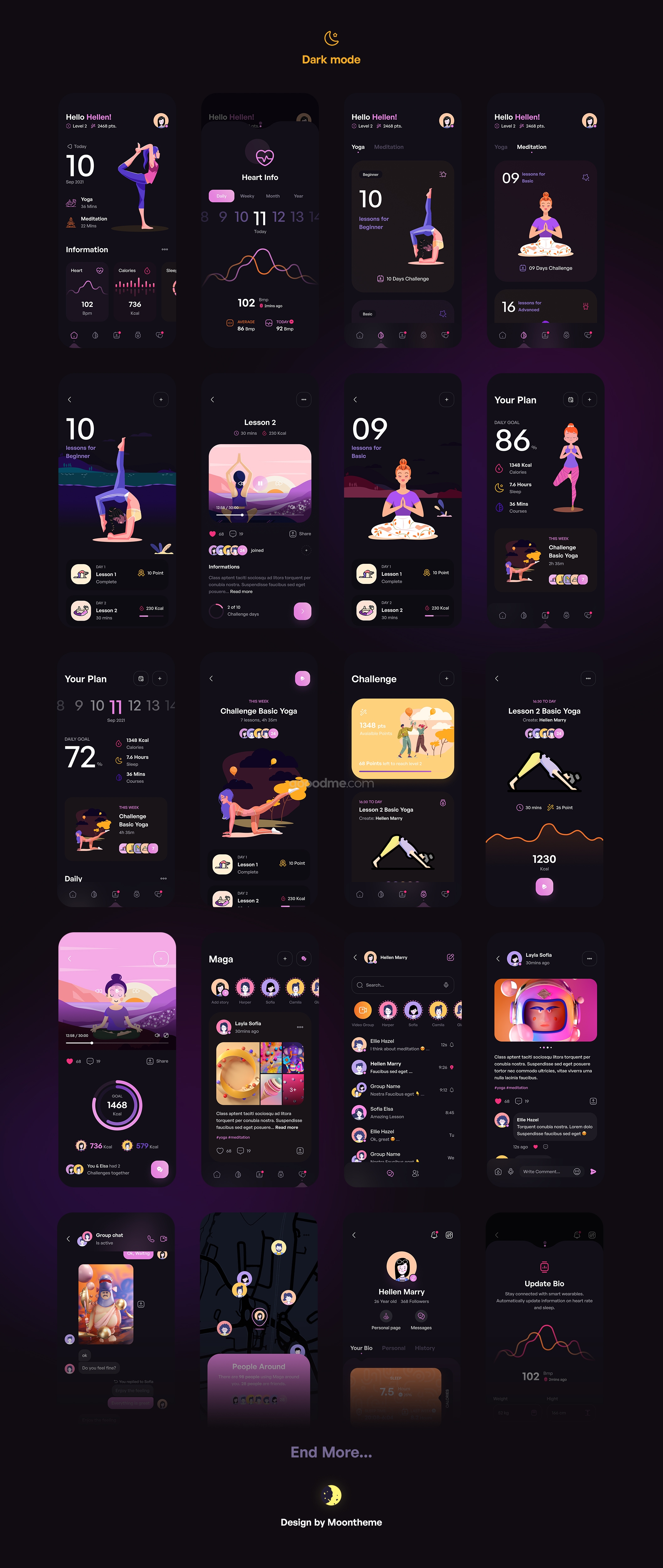 瑜伽和冥想在线应用 UI 设计模板套件Maga – Yoga & Meditation UI Kit