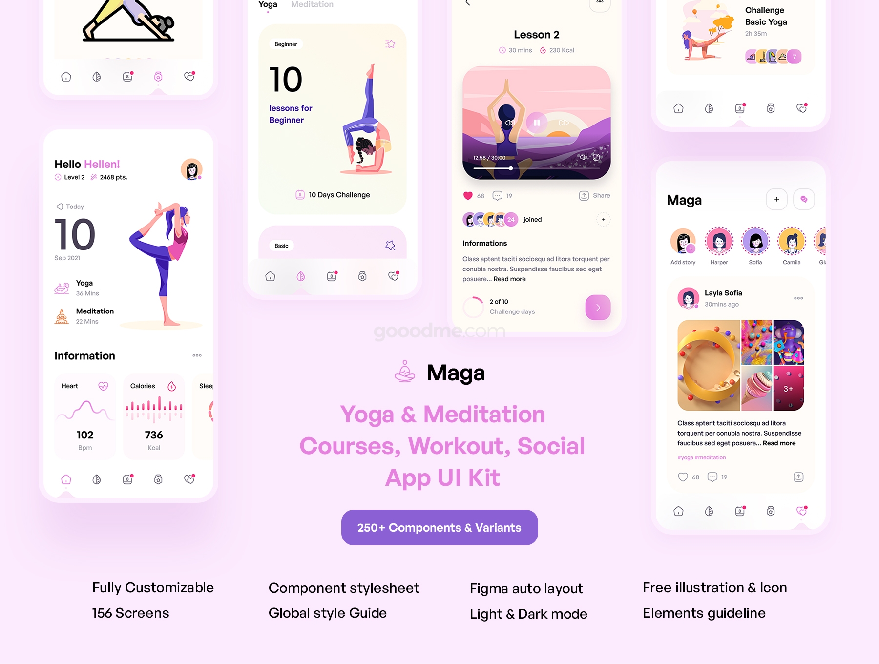 瑜伽和冥想在线应用 UI 设计模板套件Maga – Yoga & Meditation UI Kit