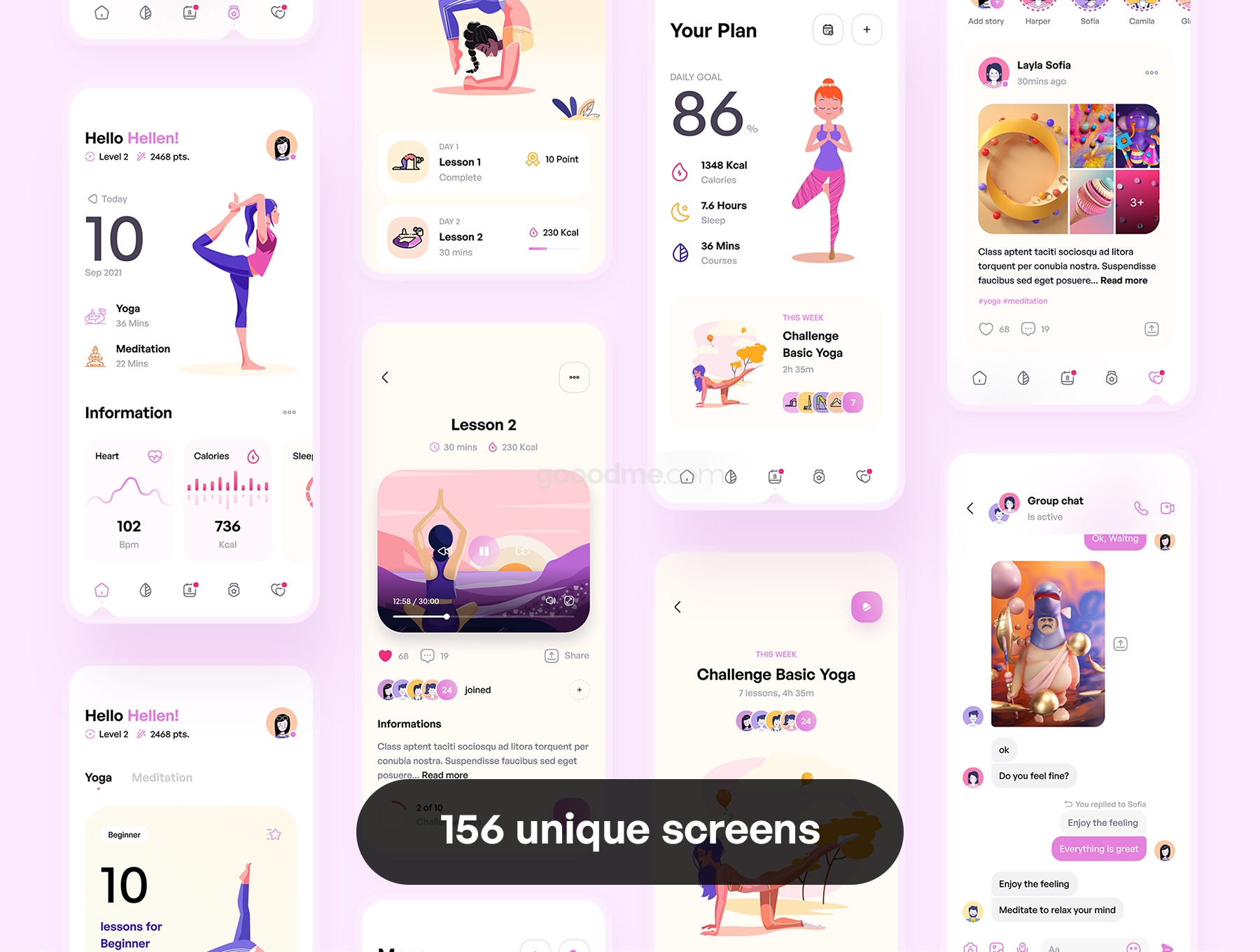 瑜伽和冥想在线应用 UI 设计模板套件Maga – Yoga & Meditation UI Kit