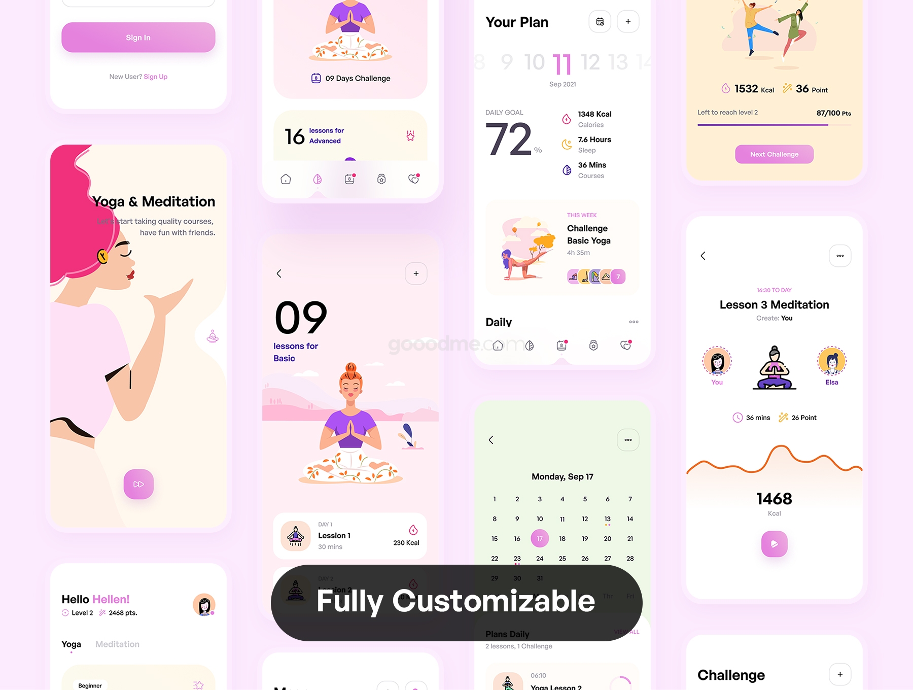 瑜伽和冥想在线应用 UI 设计模板套件Maga – Yoga & Meditation UI Kit