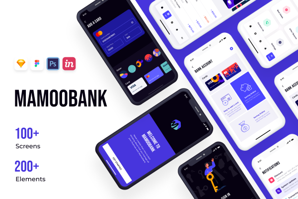电子银行应用APP程序 UI 设计套件Mamoobank – Light mode & Dark mode