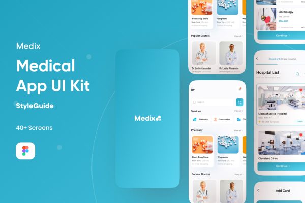 在线医疗医院APP界面设计UI套件模板 Medix – Medical UI Kit