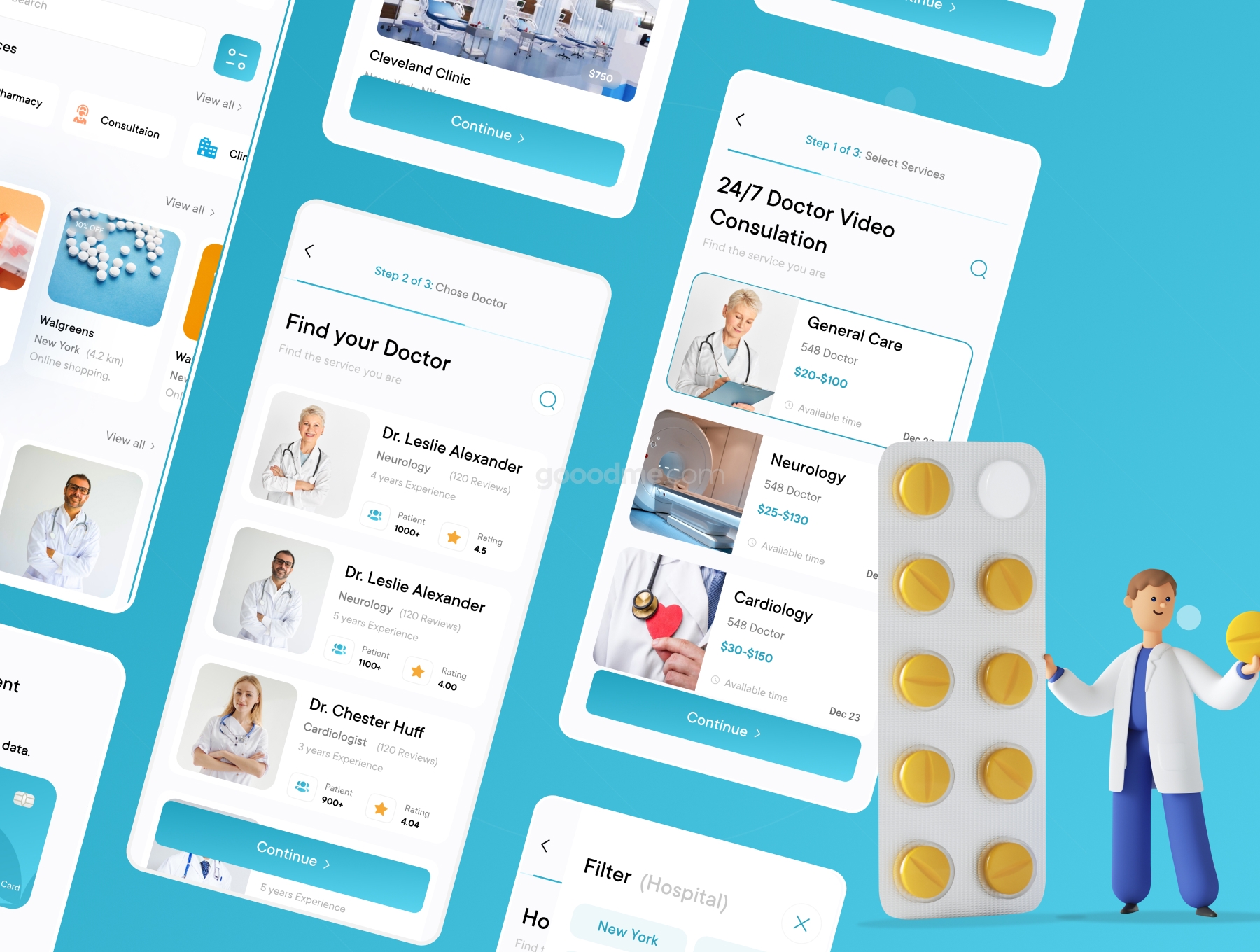 在线医疗医院APP界面设计UI套件模板 Medix – Medical UI Kit