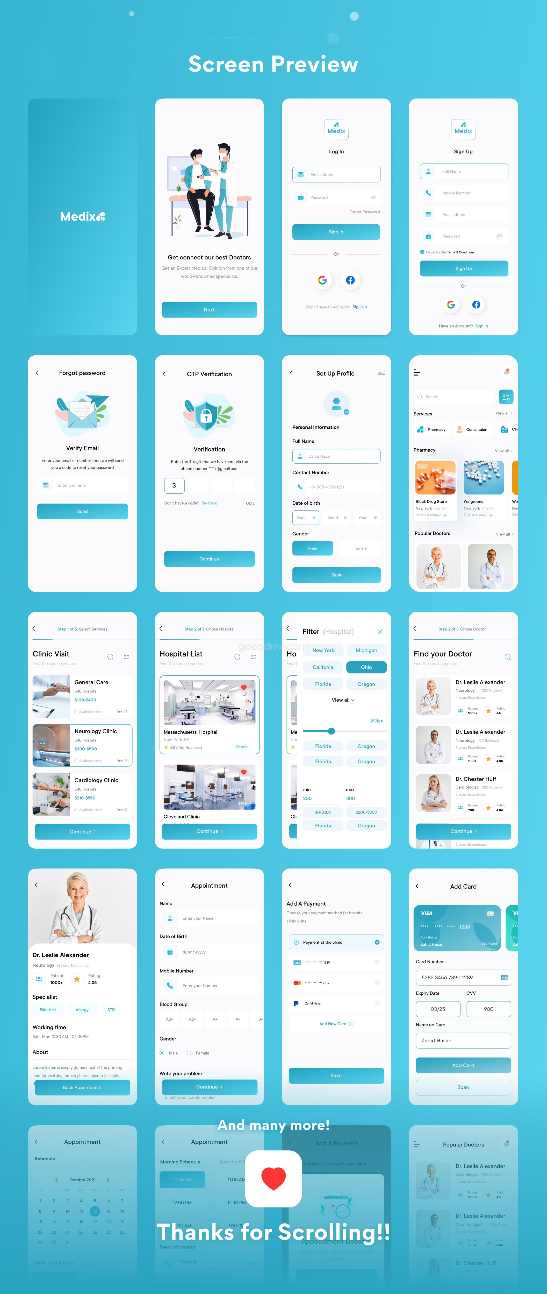 在线医疗医院APP界面设计UI套件模板 Medix – Medical UI Kit