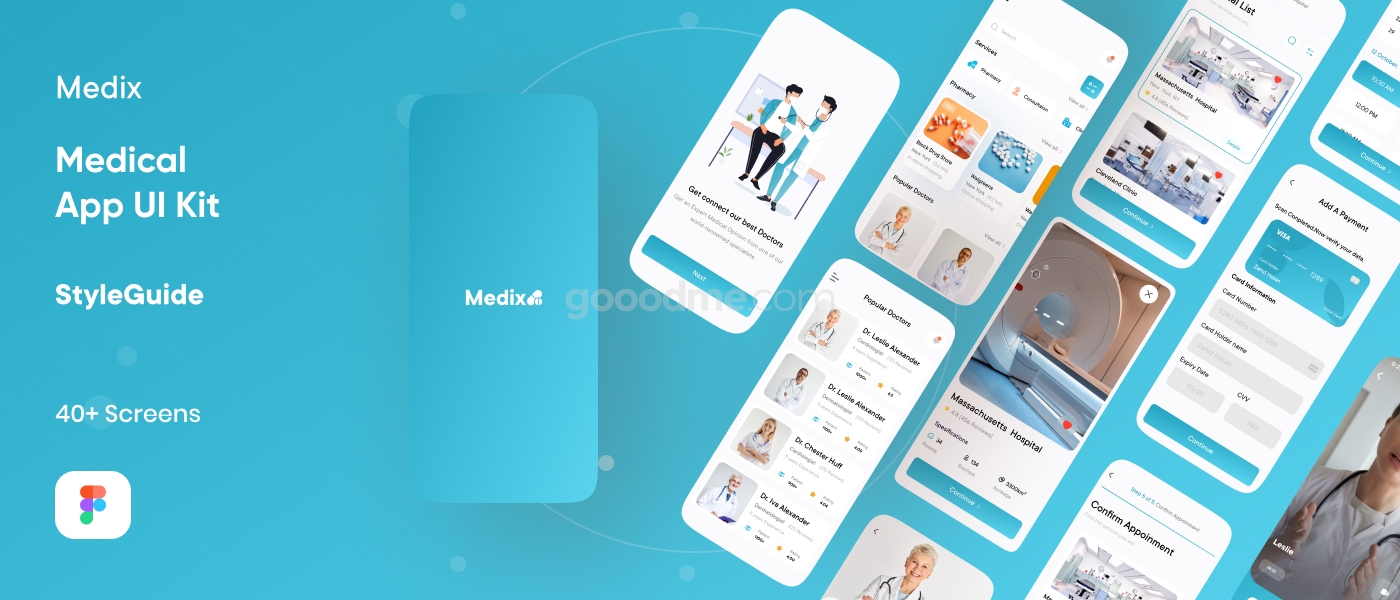 在线医疗医院APP界面设计UI套件模板 Medix – Medical UI Kit