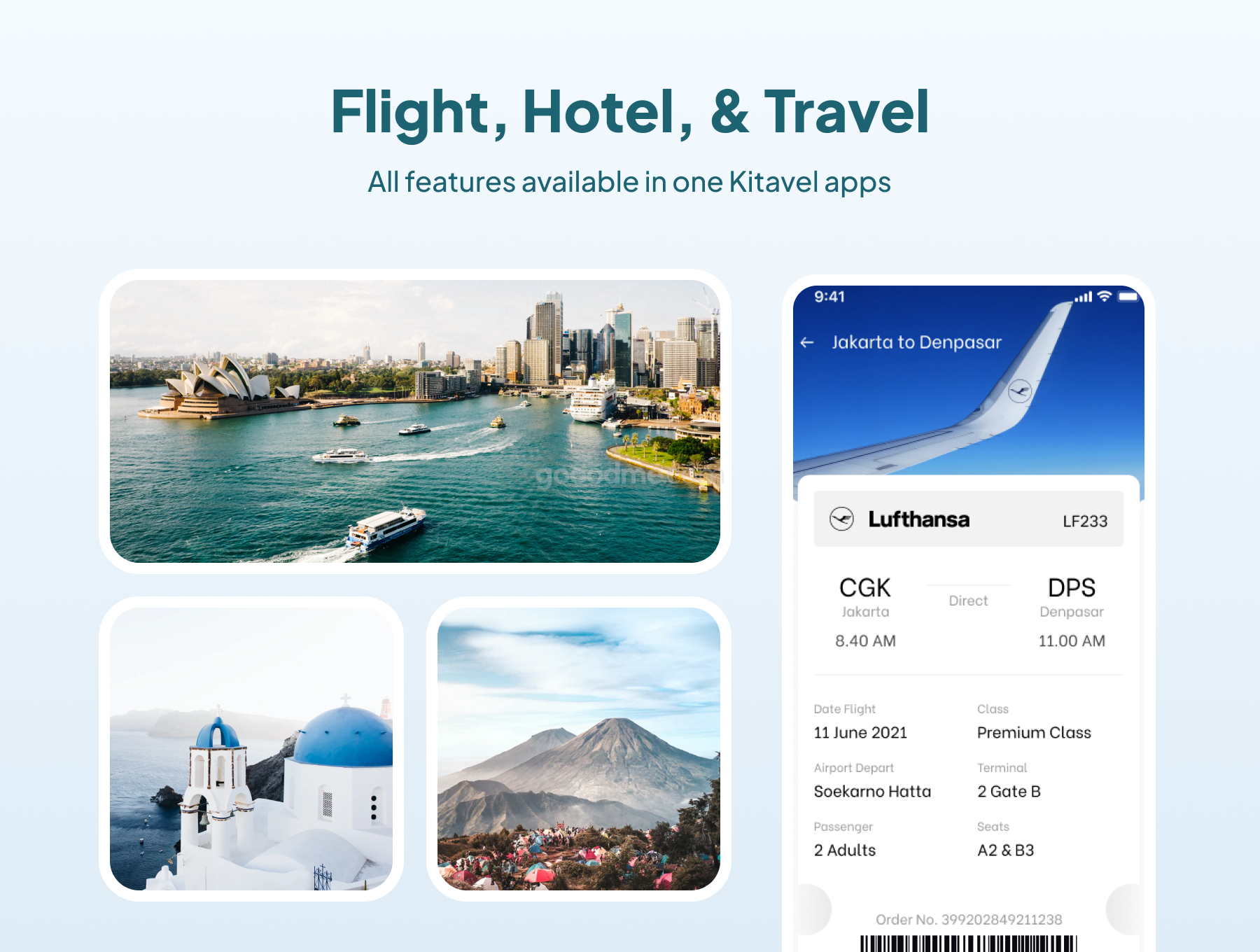 完整的航班、酒店和旅行应用 UI 套件包Kitavel – Premium Flight, Hotel & Travel App UI Kit
