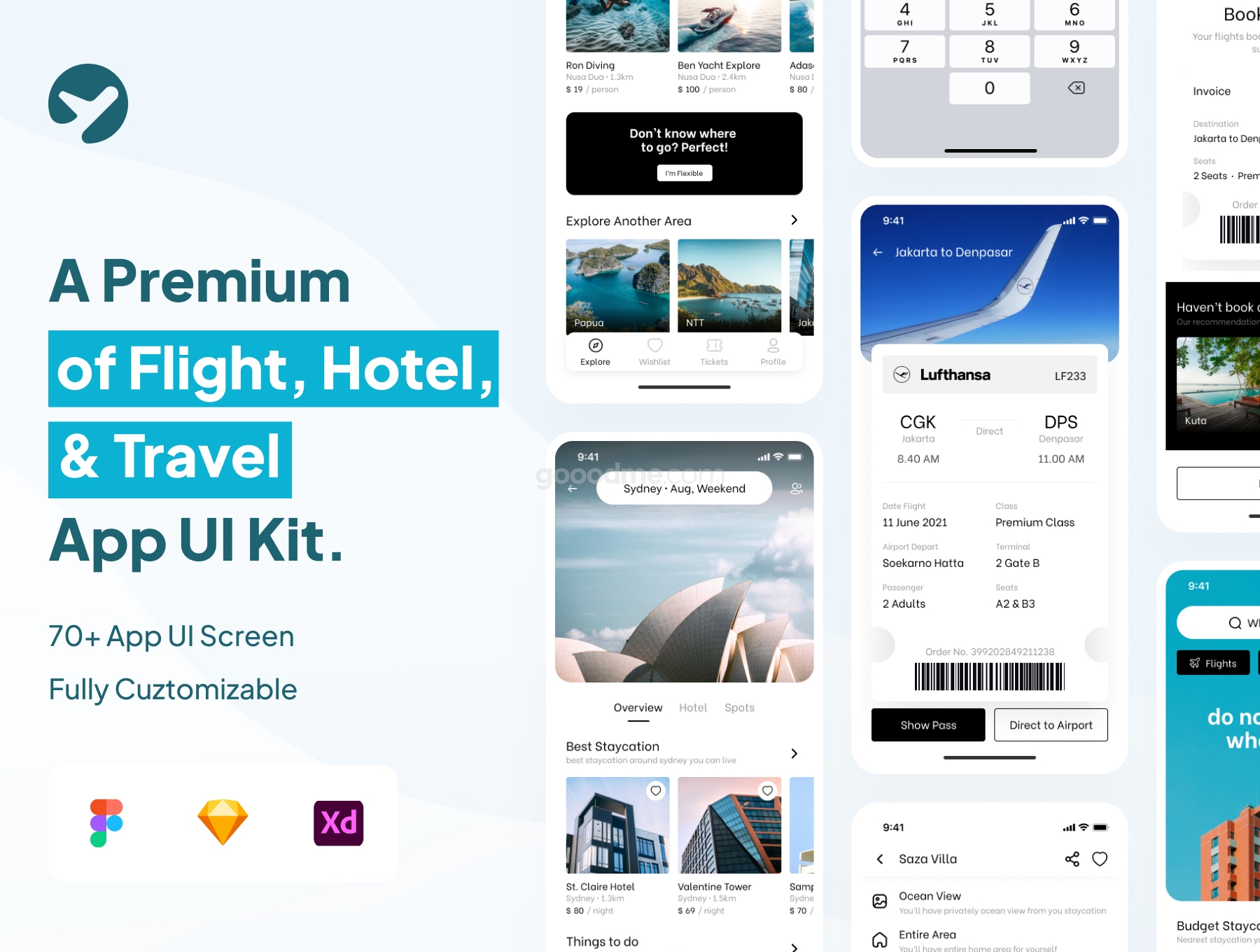 完整的航班、酒店和旅行应用 UI 套件包Kitavel – Premium Flight, Hotel & Travel App UI Kit