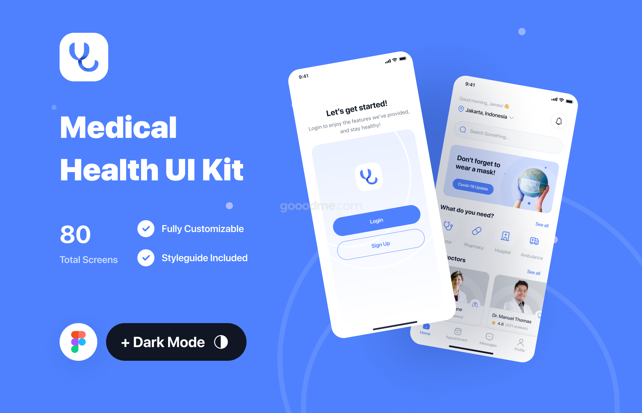在线医疗平台 APP界面设计 UI 模板套件Medidoc – Medical UI Kit