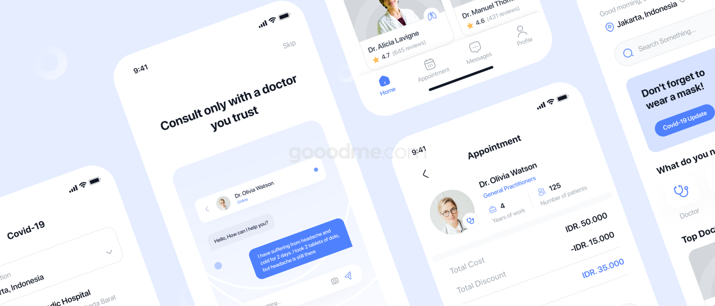 在线医疗平台 APP界面设计 UI 模板套件Medidoc – Medical UI Kit