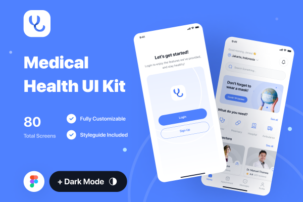 在线医疗平台 APP界面设计 UI 模板套件Medidoc – Medical UI Kit