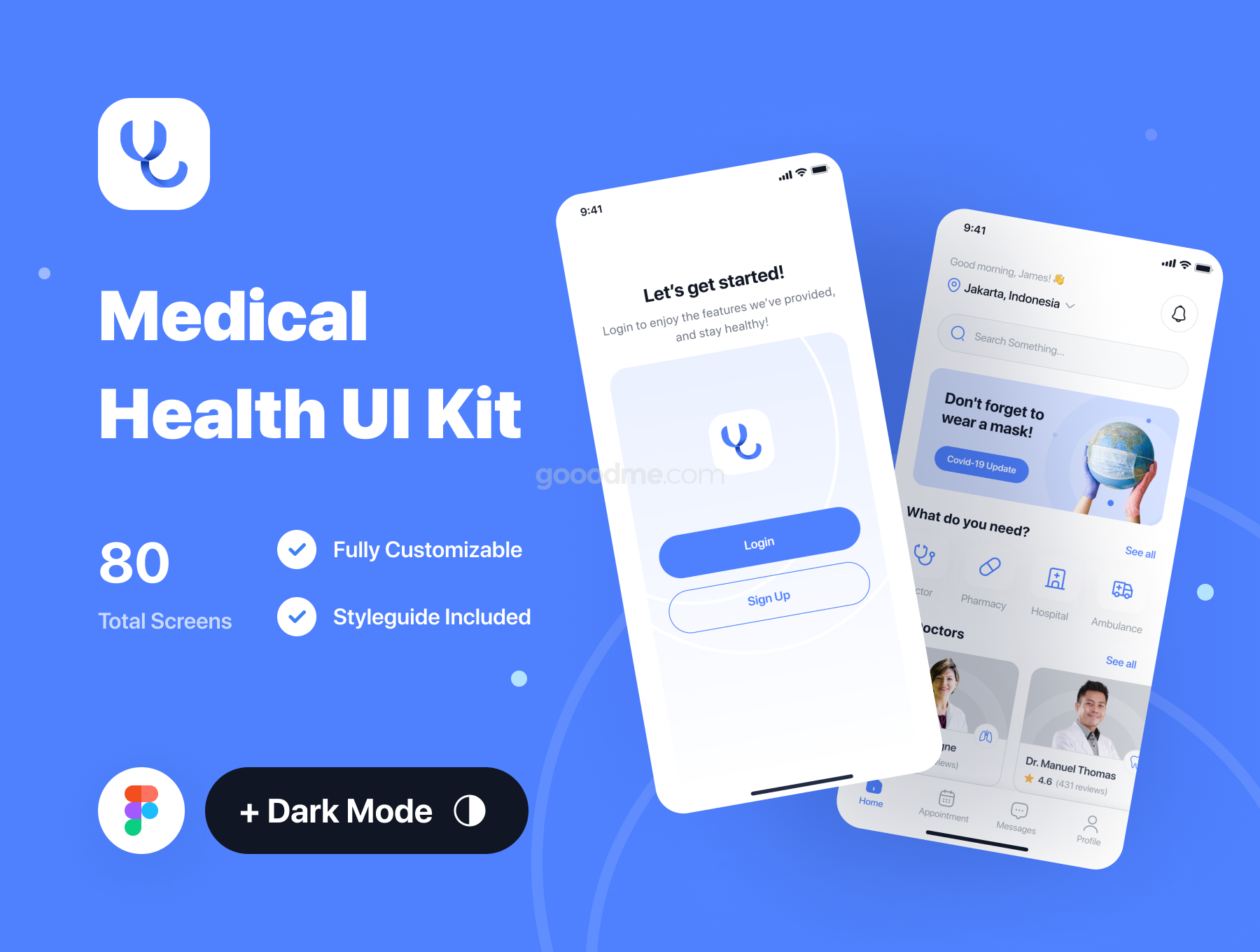 在线医疗平台 APP界面设计 UI 模板套件Medidoc – Medical UI Kit