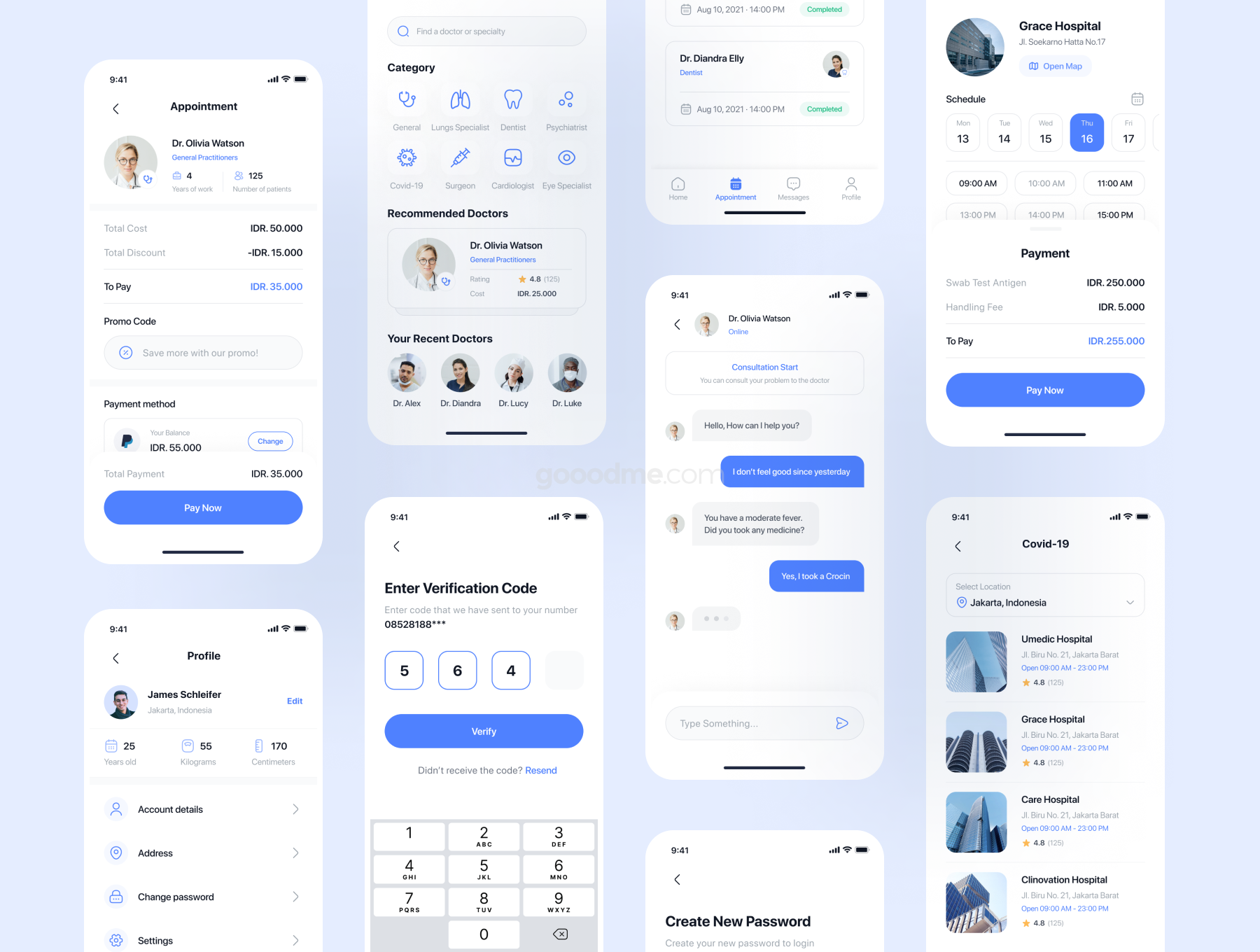在线医疗平台 APP界面设计 UI 模板套件Medidoc – Medical UI Kit