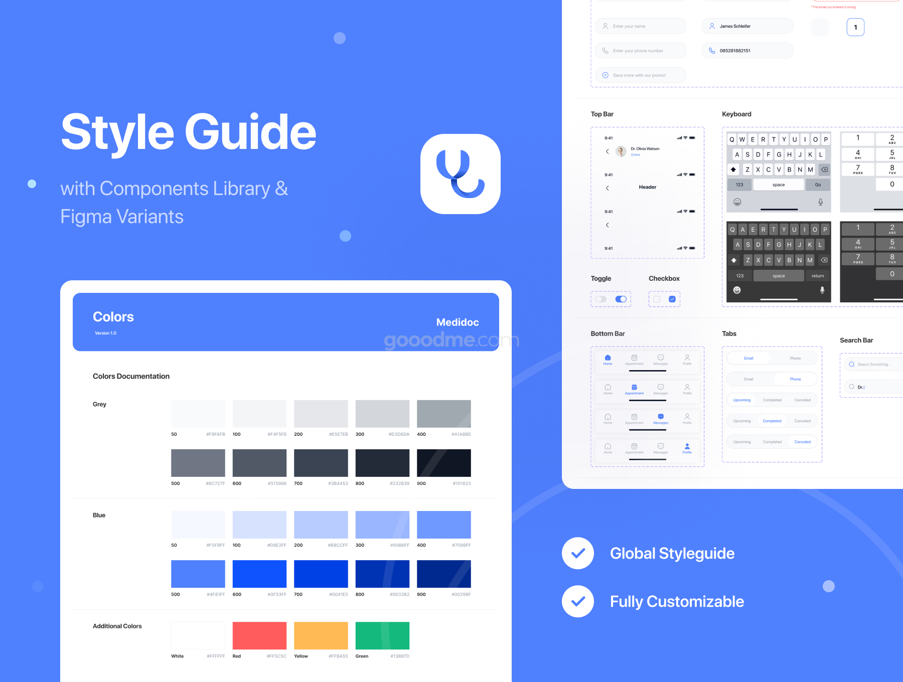 在线医疗平台 APP界面设计 UI 模板套件Medidoc – Medical UI Kit