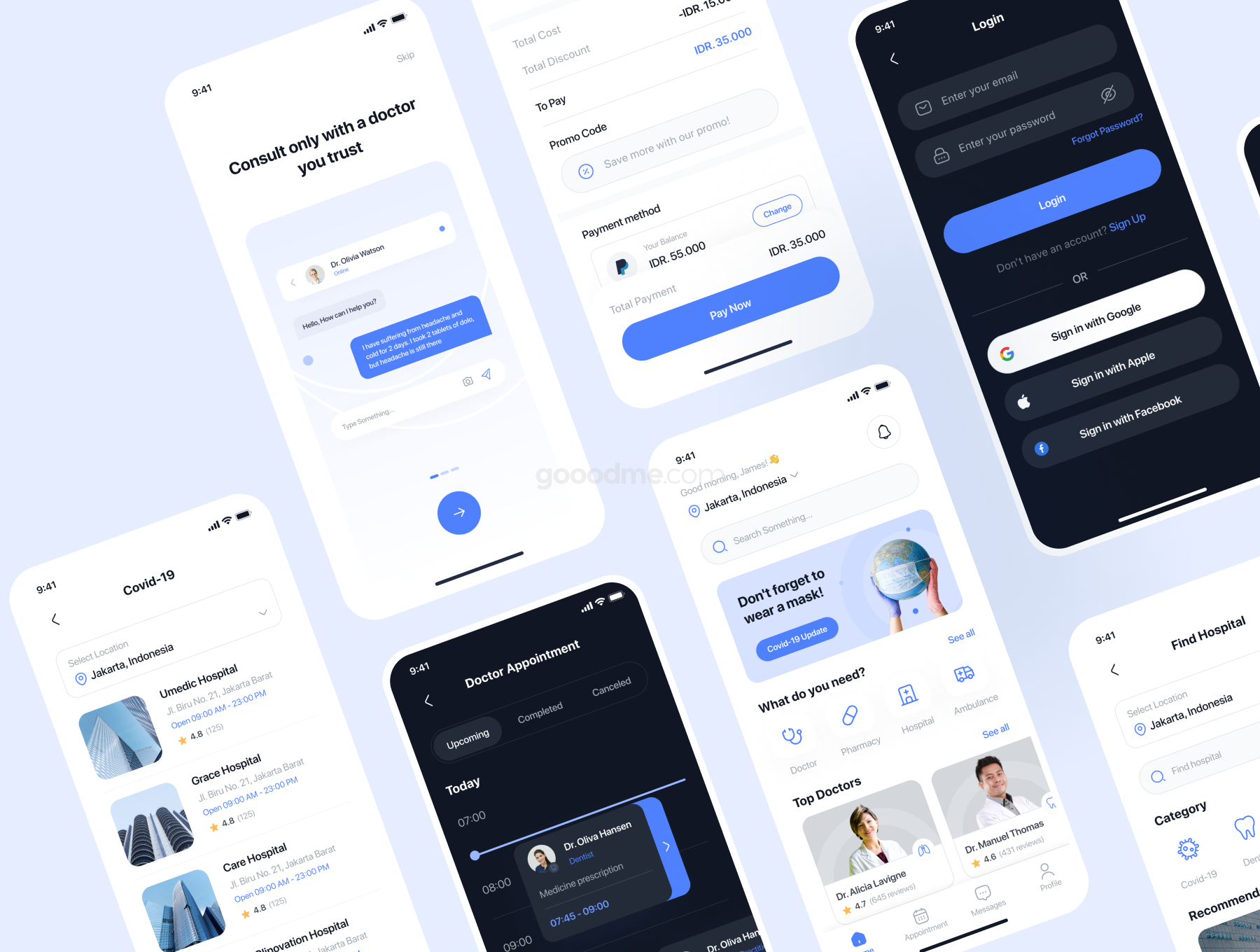 在线医疗平台 APP界面设计 UI 模板套件Medidoc – Medical UI Kit