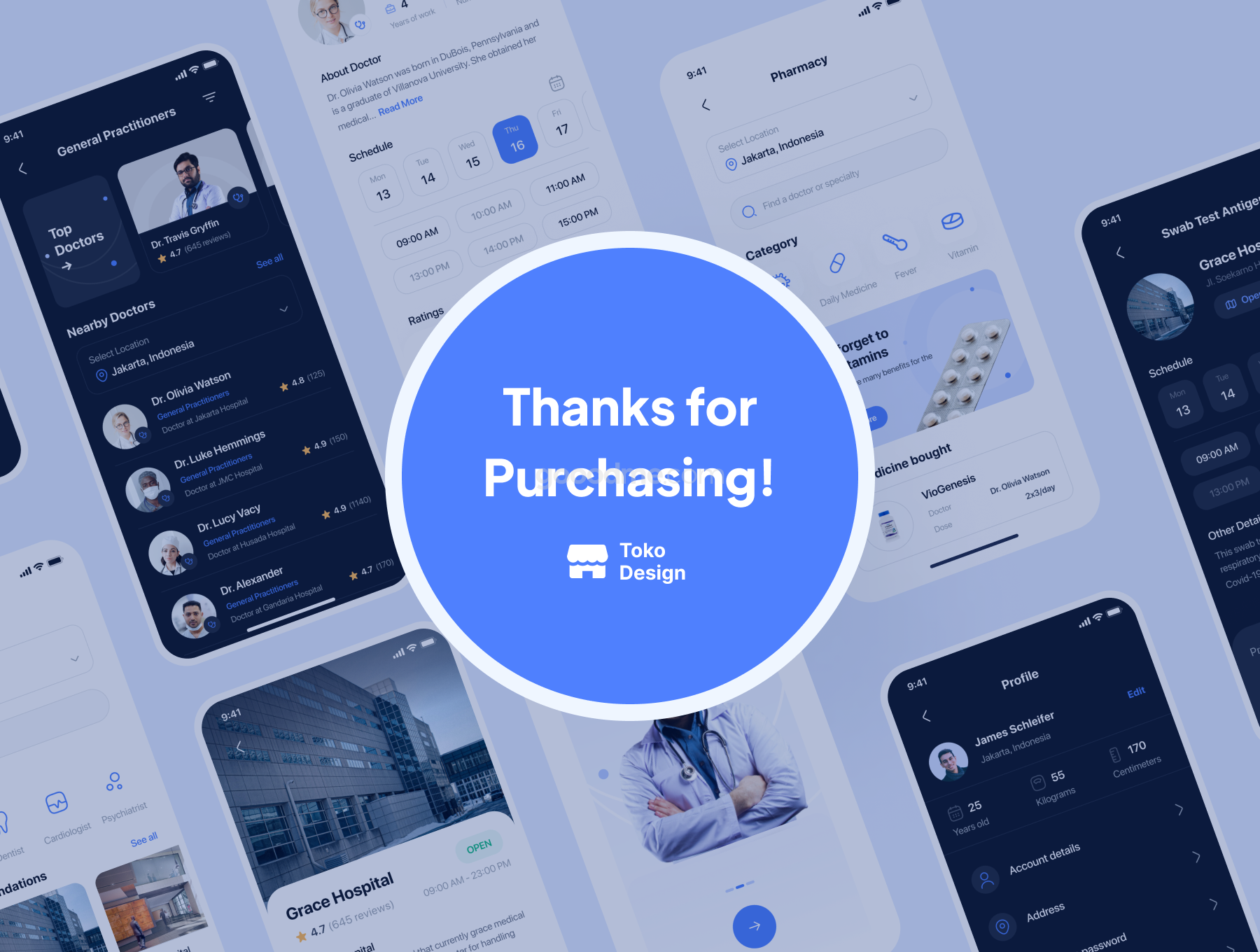 在线医疗平台 APP界面设计 UI 模板套件Medidoc – Medical UI Kit