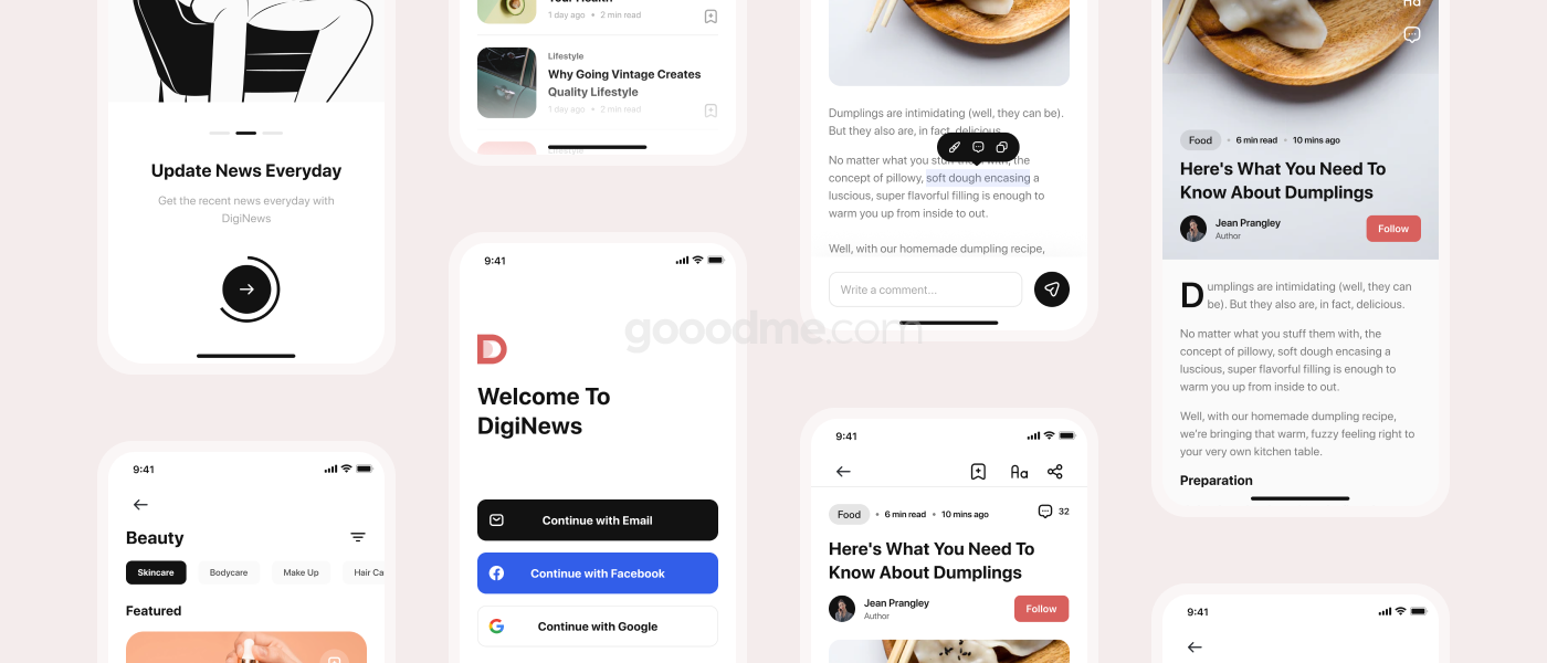 文章博客和新闻应用APP程序 UI 设计套件DigiNews – News App UI Kit