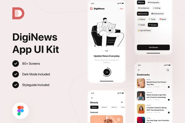 文章博客和新闻应用APP程序 UI 设计套件DigiNews – News App UI Kit