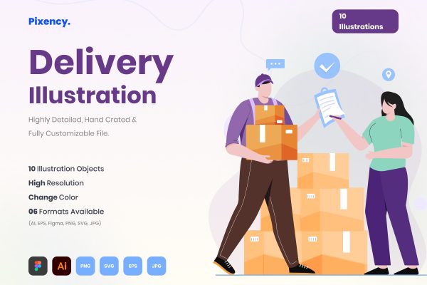 快递运输送货服务UI插图矢量素材Delivery Service Illustration