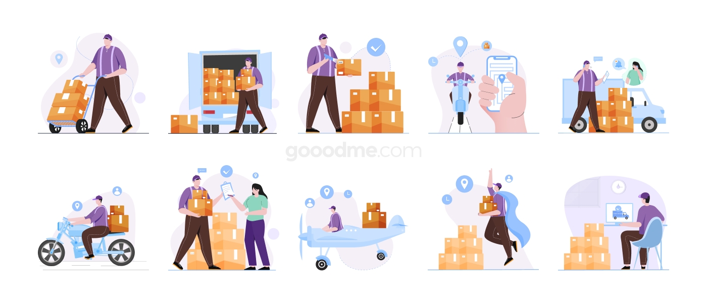 快递运输送货服务UI插图矢量素材Delivery Service Illustration