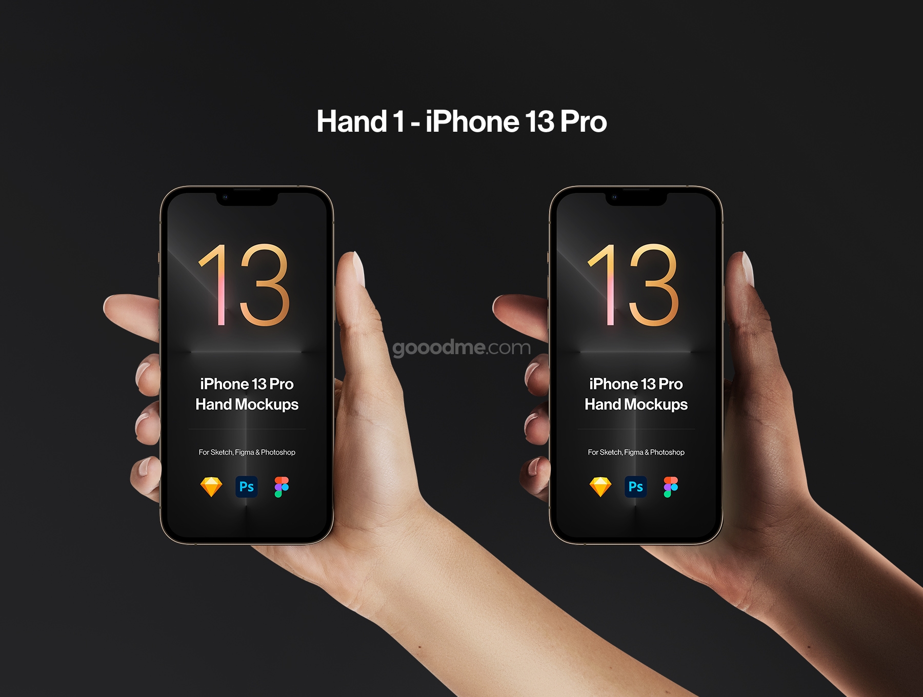 2 款手持手机模型 iPhone 13 Pro 和 iPhone 13UI展示样机素材 2 Hands Mockups iPhone 13 Pro & iPhone 13