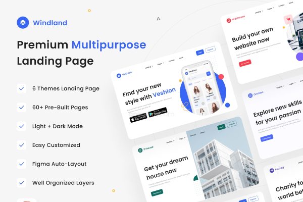 高级多功能登陆页面web网站界面网页设计模板 Windland Premium Multipurpose Landing Page