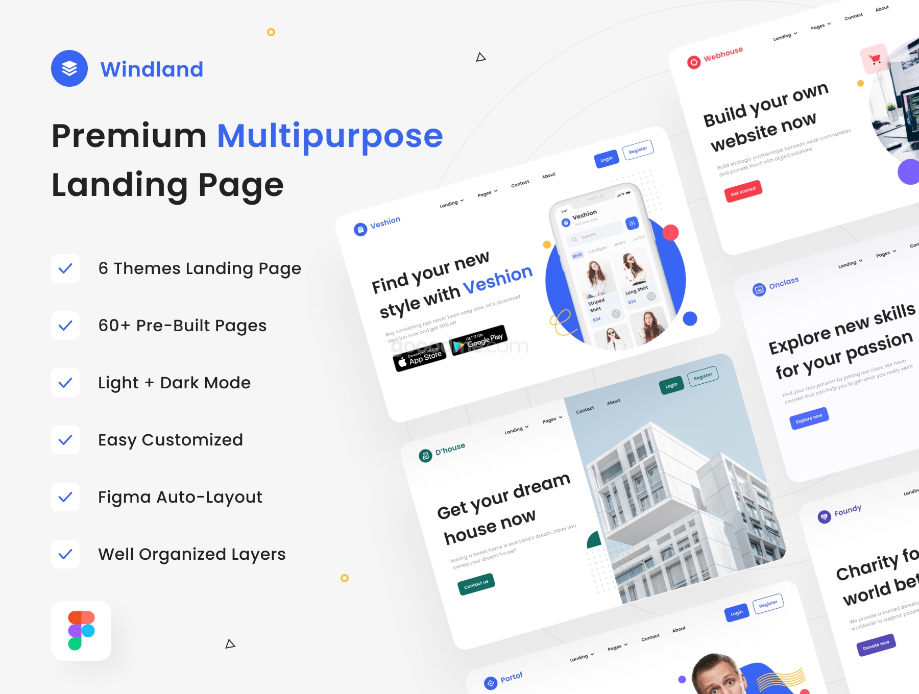 高级多功能登陆页面web网站界面网页设计模板 Windland Premium Multipurpose Landing Page