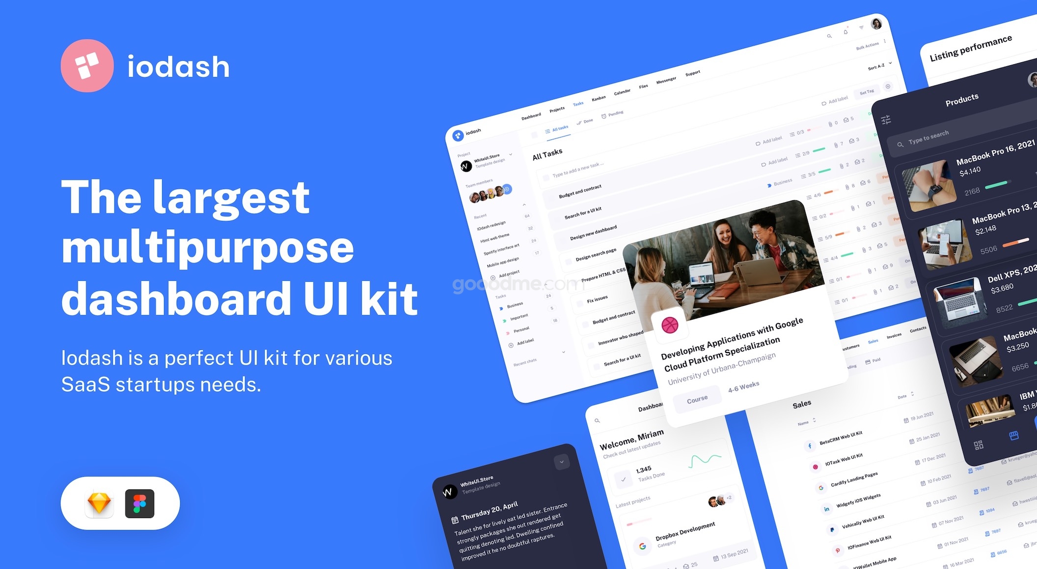 多用途数据仪表板网页、APP界面设计 UI 模板套件IODash Multipurpose Dashboard UI Kit