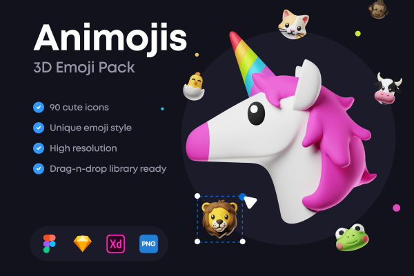 766 90款可爱有趣动物emoji表情包3D插画UI图标设计包Animojis 3D Icon Pack