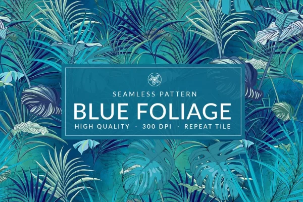 751 森系植物热带雨林无缝背景素材高清大图Blue Foliage