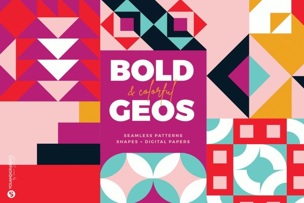 752 抽象艺术几何造型孟菲斯矢量图案设计素材bold-and-colorful-geos（AI,EPS,JPG）