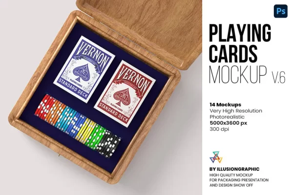 多角度展示扑克牌样机PS素材 Playing Cards Mockup v.6 – 14 views