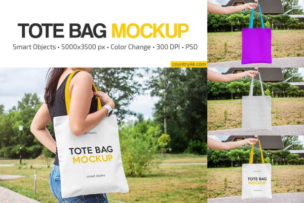 真实场景购物手提袋帆布袋品牌VI设计样机套装 Tote Bag Mockup Set