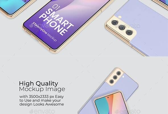 三星Galaxy S21手机模型UI屏幕展示psd样机 Galaxy S21 Mockup v2