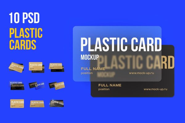774 10个塑料信用卡名片半透明磨砂会员卡样机10 PSD Plastic Card mockup