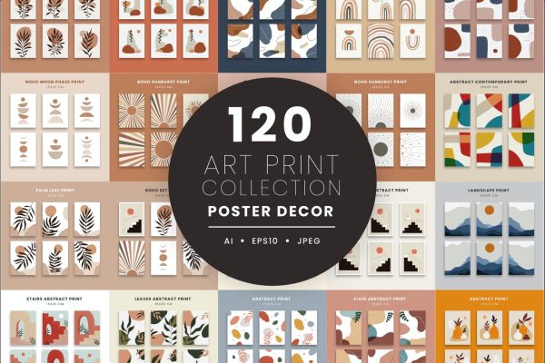 772 120种高品质的时尚高端矢量抽象艺术海报设计模板插画大集合abstract art poster collection prints