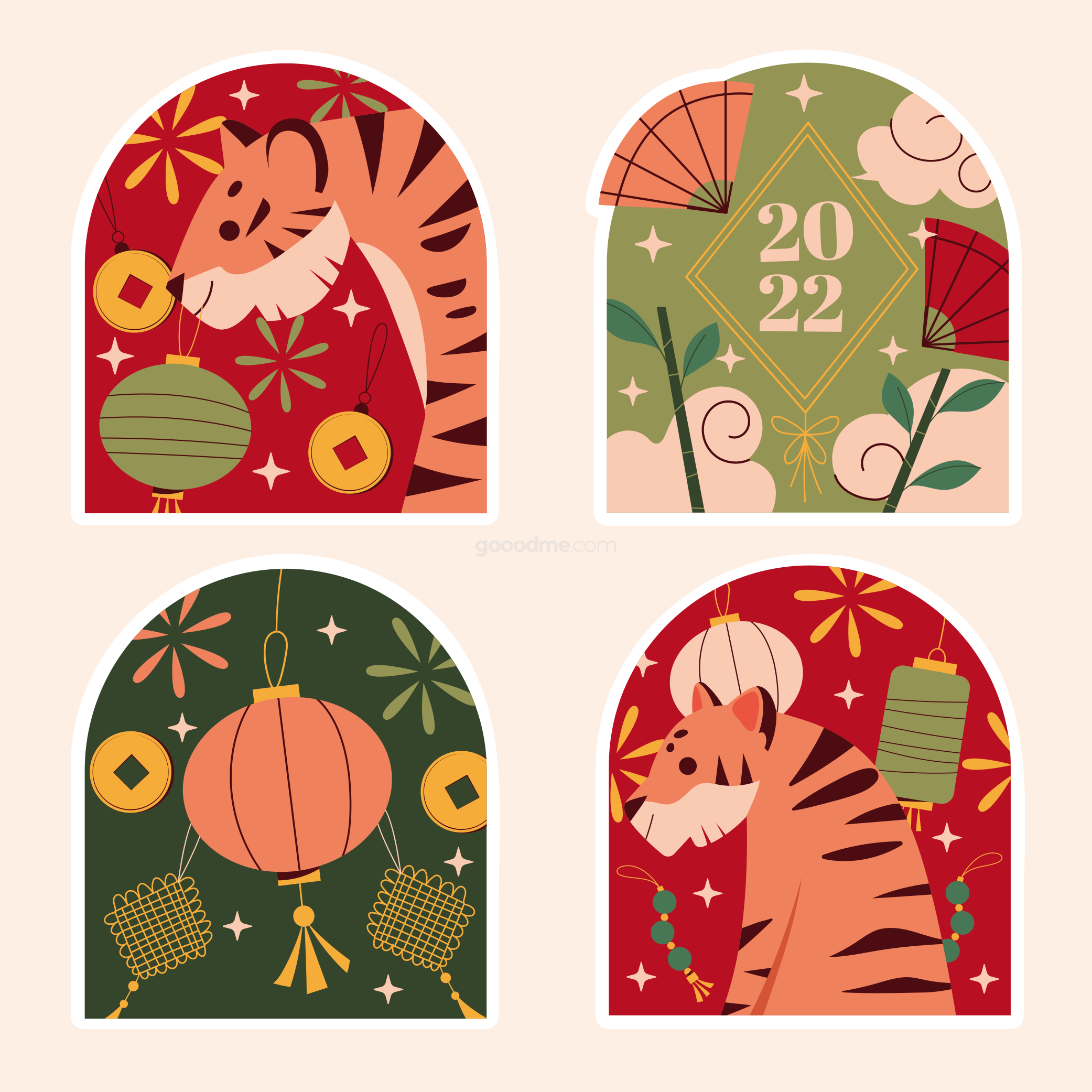 741 可商用卡通2022新年虎年贴纸插画排版设计矢量素材