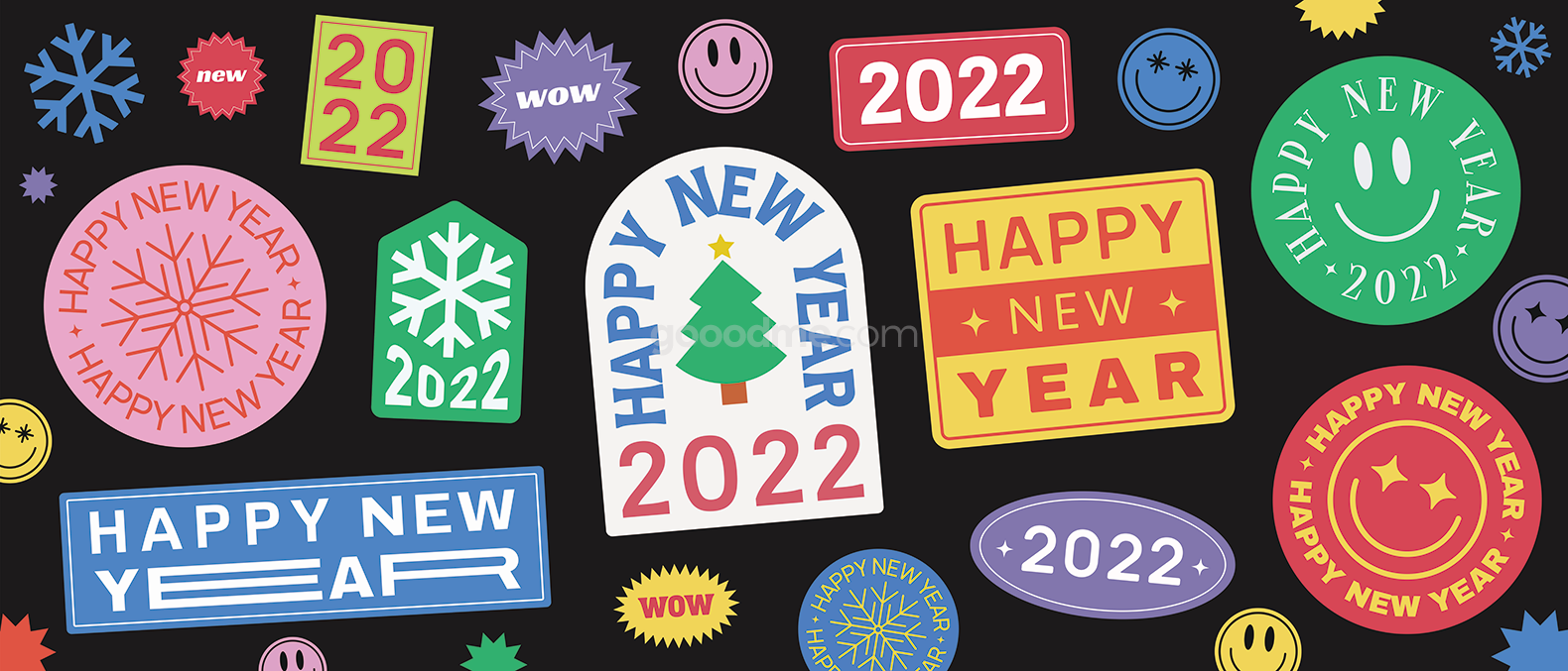 743 32款卡通趣味新年插画矢量素材贴纸